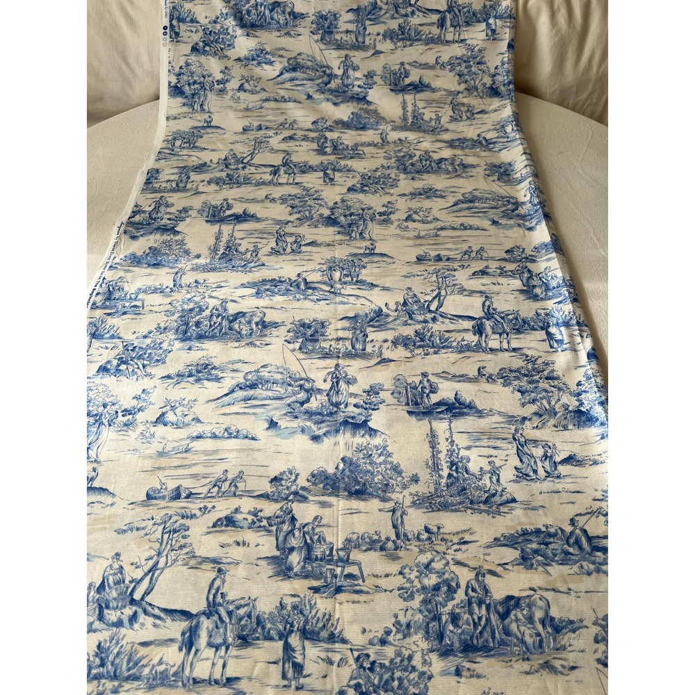 Fabric - RARE VTG French Pastoral Blue Toile AVIGNON By Sharon Evans Yenter BTY